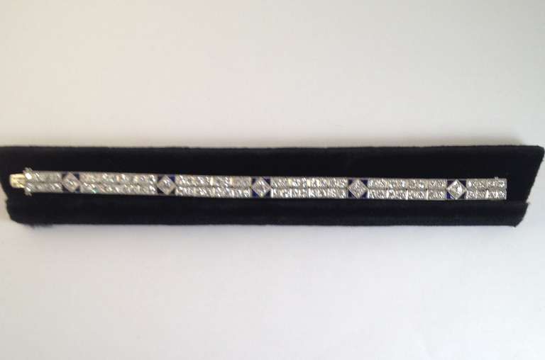Sapphire Diamond Platinum Double Straightline Flexible Bracelet 1