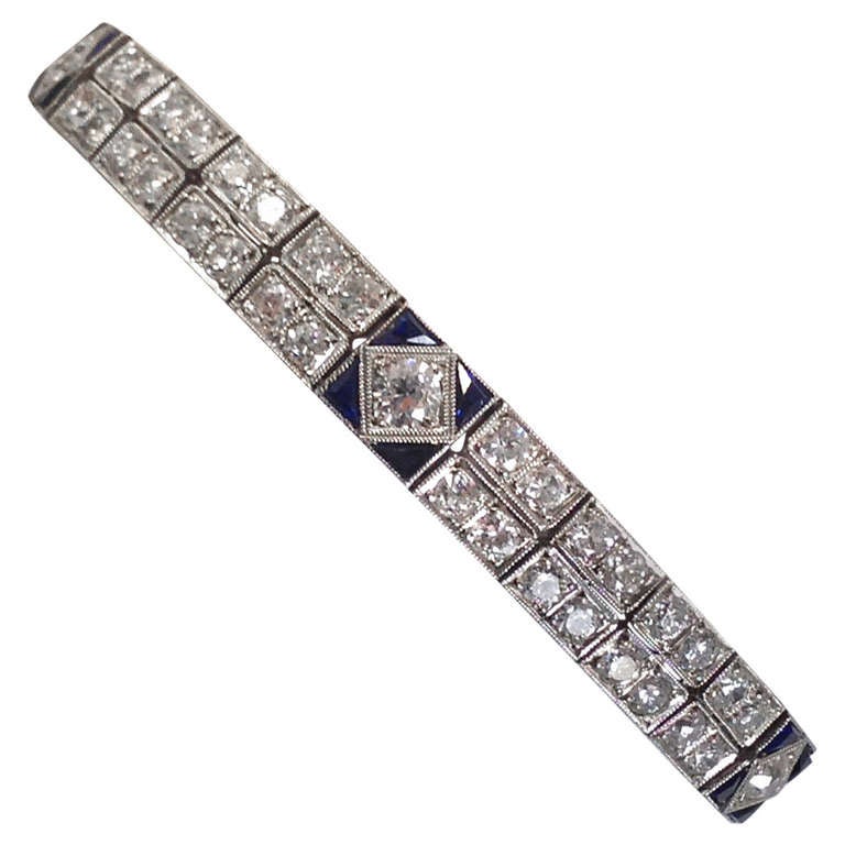 Sapphire Diamond Platinum Double Straightline Flexible Bracelet