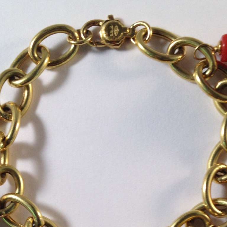 Primavera Gold And Coral Ball Link Bracelet In Excellent Condition In New York, NY