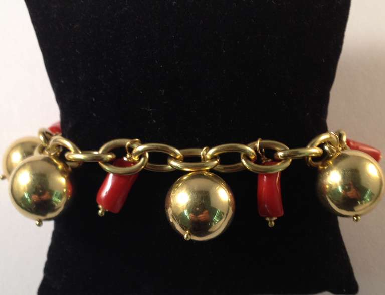 Women's Primavera Gold And Coral Ball Link Bracelet