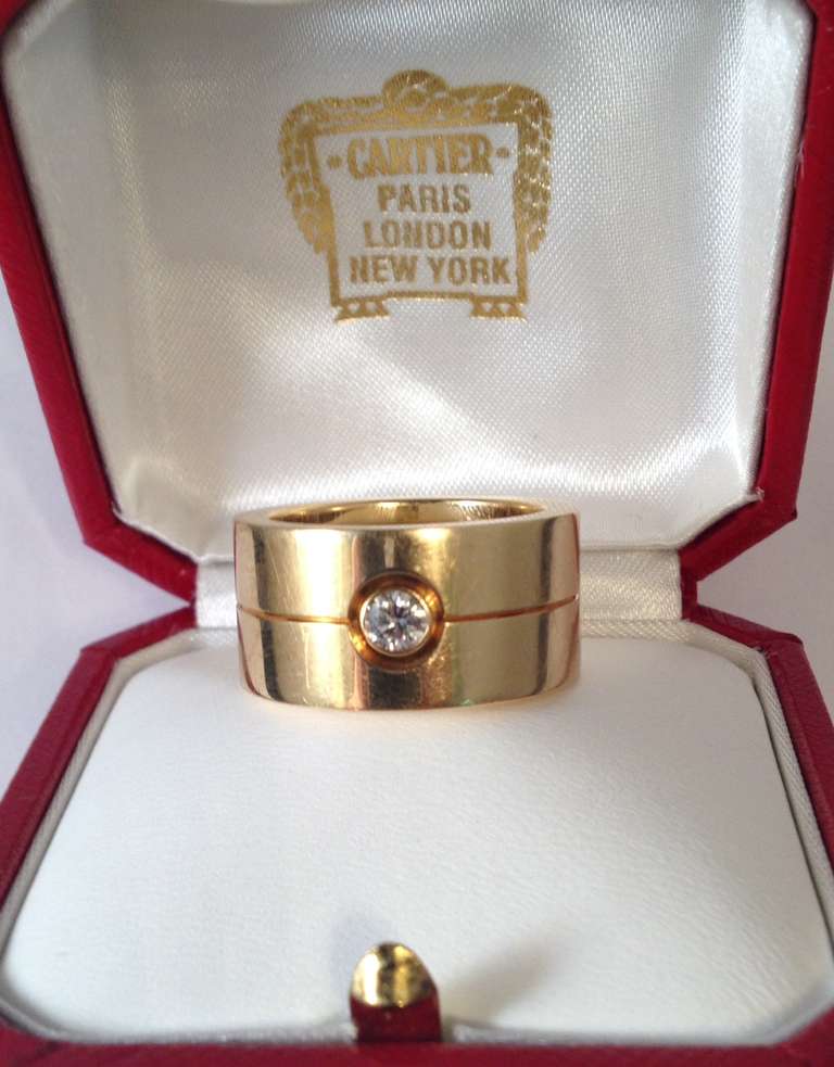 Women's or Men's Cartier Paris Diamond Gold Wide Band With Split Seam