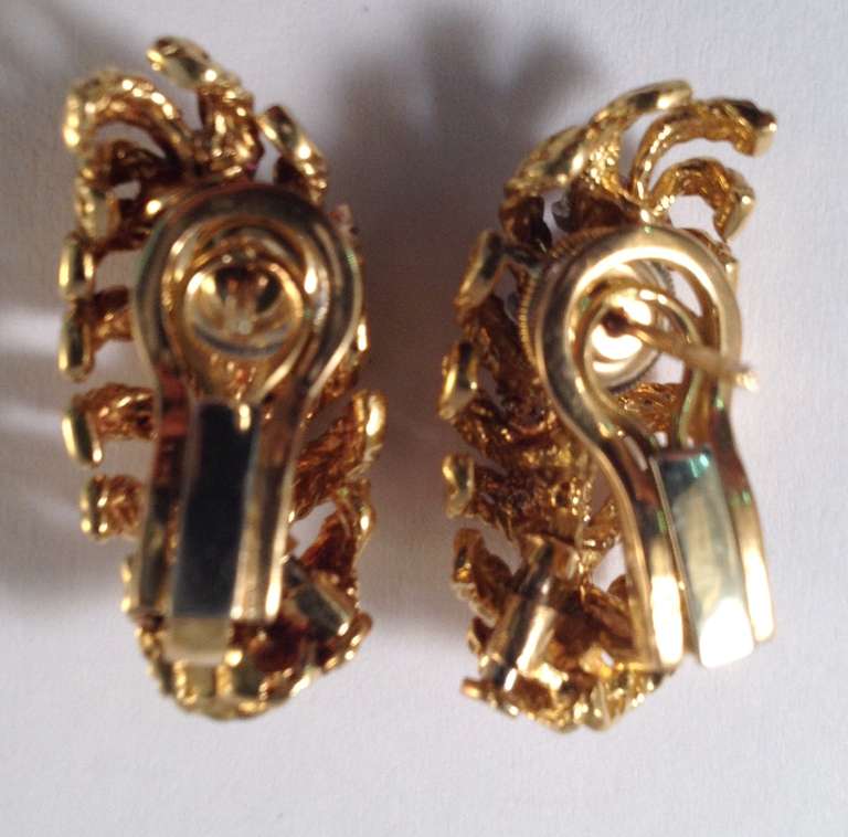 Women's French Gold and Diamond Feather Earclips With Posts