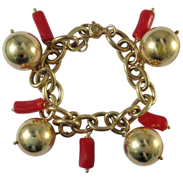 Primavera Gold And Coral Ball Link Bracelet