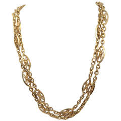 1960's Heavy Gold Cut Out Oval Links With Chain Long Necklace