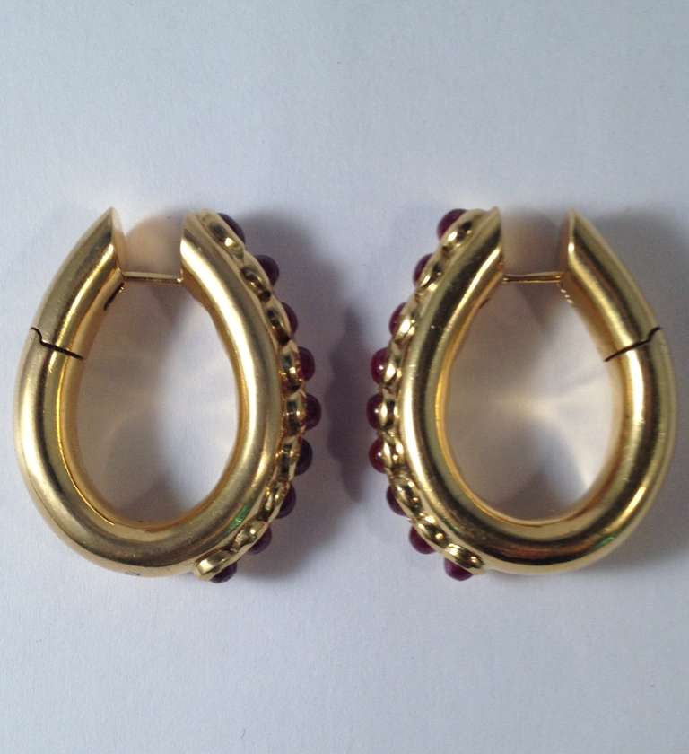 Chic Gold  And Cabochon Ruby Clip On Hoop Earrings With Posts 1