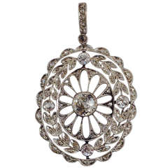 Edwardian Open Work Diamond Platinum Pendant with Leaf Design