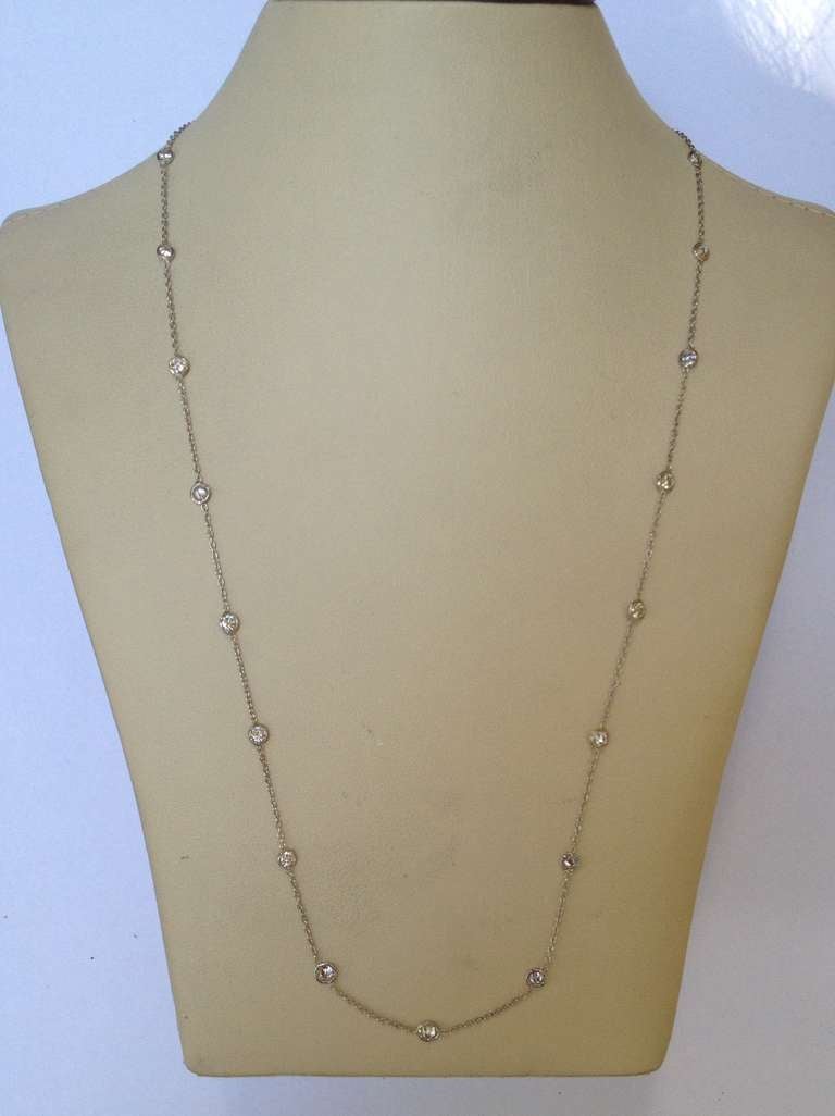 1950s Platinum Diamond by The Yard Bezel Set Chain Necklace In Excellent Condition In New York, NY