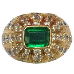 Emerald Diamond Gold Bombe Dome Ring
