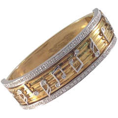 Diamond Gold Ridged Musical Notes Bangle Bracelet