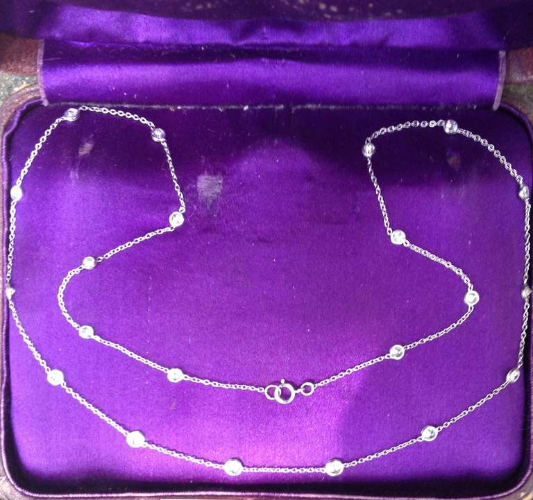 1950s Platinum Diamond by The Yard Bezel Set Chain Necklace 2
