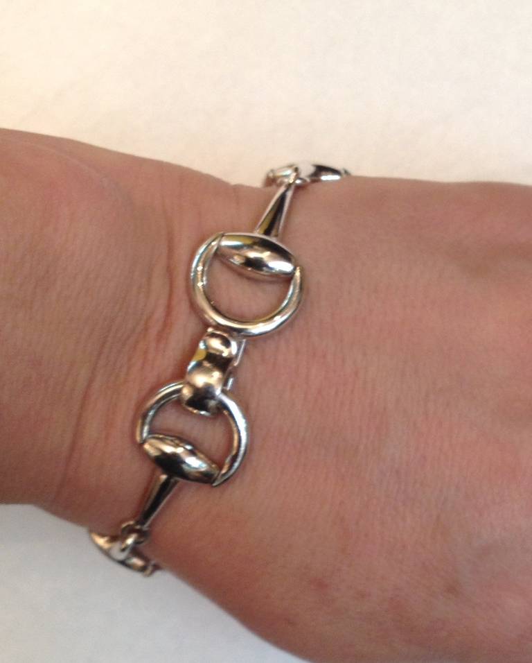 White Gold Open Link Horsebit Flexible Unisex Link Bracelet 1
