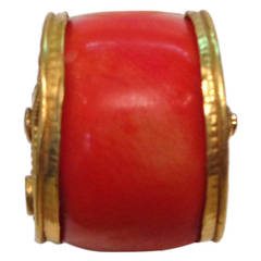 1960s Lifesaver Custom Cut Coral Emerald  Gold Roller Cocktail Ring
