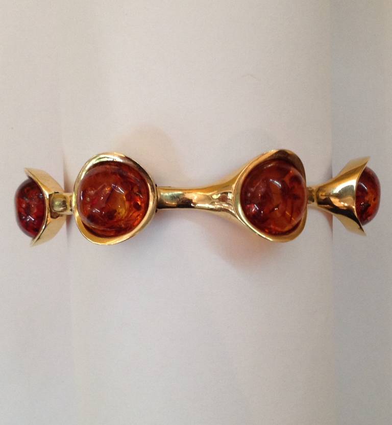 Cabochon Amber Gold Flexible Mod Link Bracelet