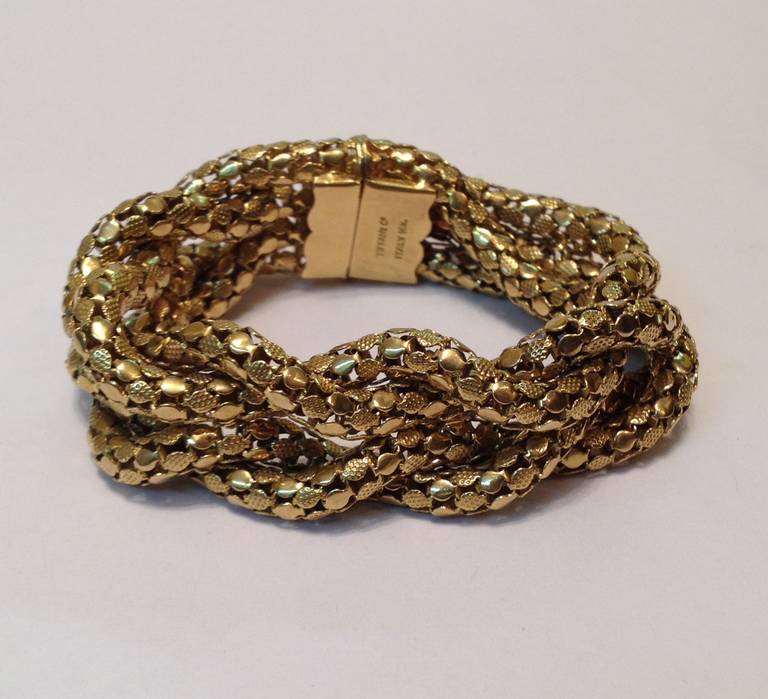 Women's Tiffany & Co. Double Row Intertwined Cobra Link Textured Gold Bracelet