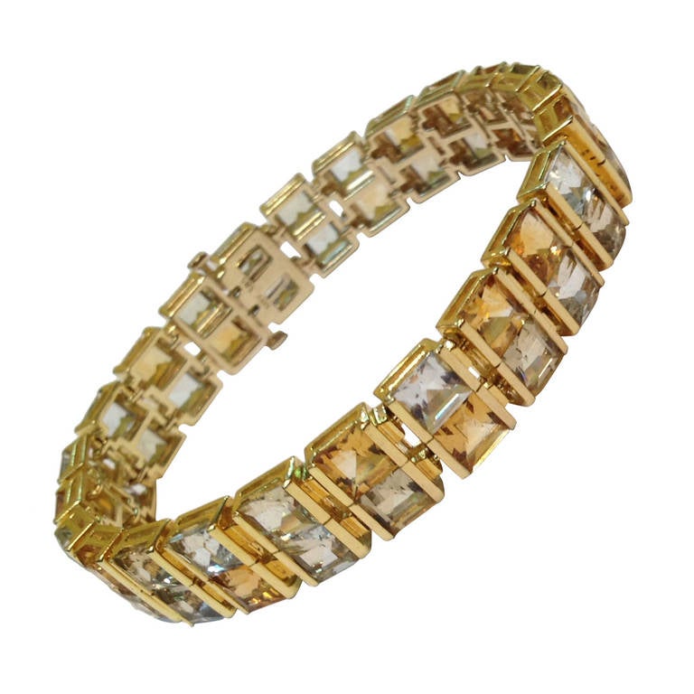 1950's Citrine Aquamarine Double Straightline Bracelet