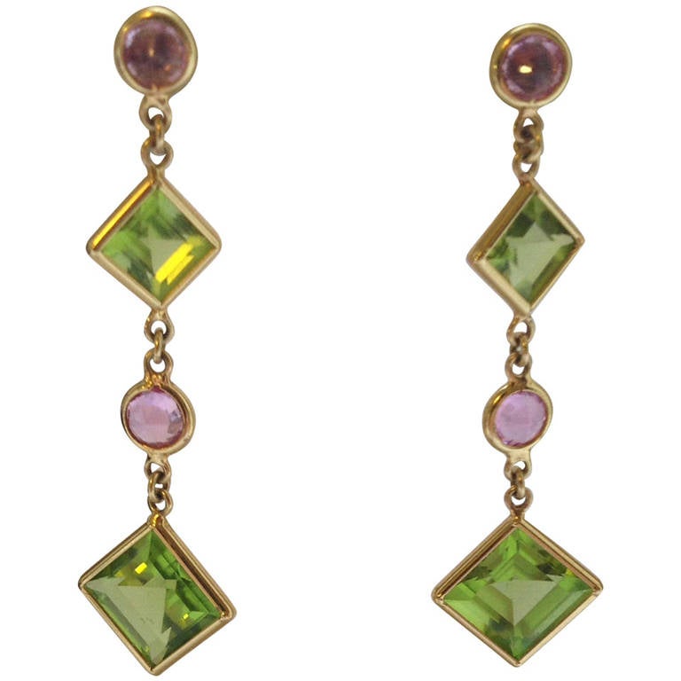 Paolo Castagli Florentine Peridot Pink Sapphire Drop Earrings