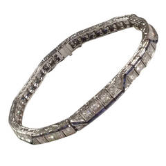 1920's Sapphire and Diamond Platinum Straightline Bracelet