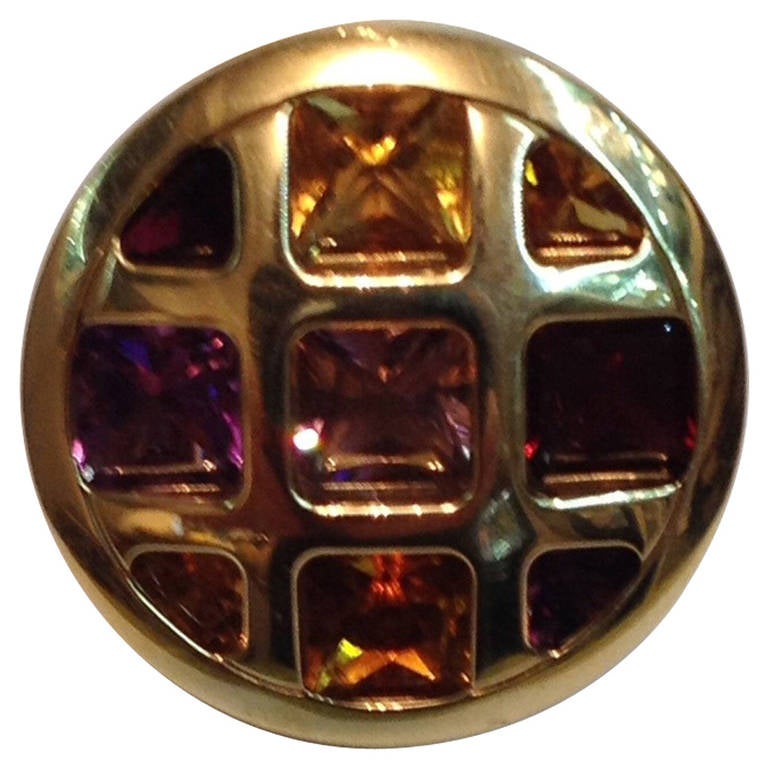 Cartier Paris Multi Gem Stone Gold Waffle Design Cocktail Ring