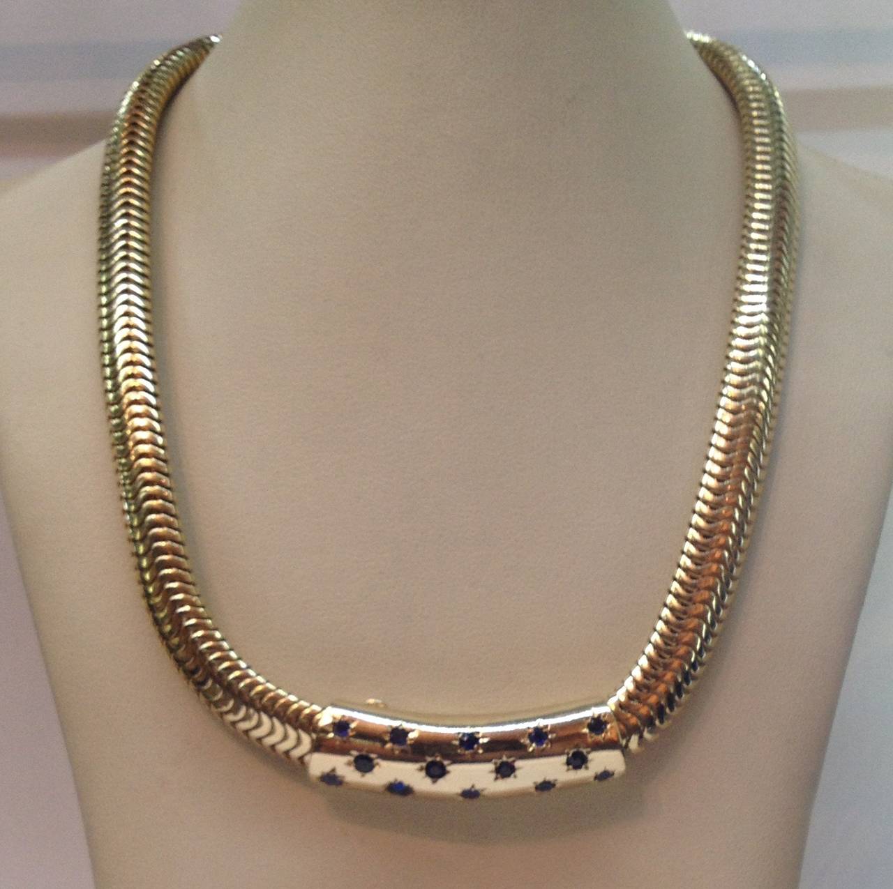 Celestial Sapphire Snake Pattern Stars Bar Gold Necklace