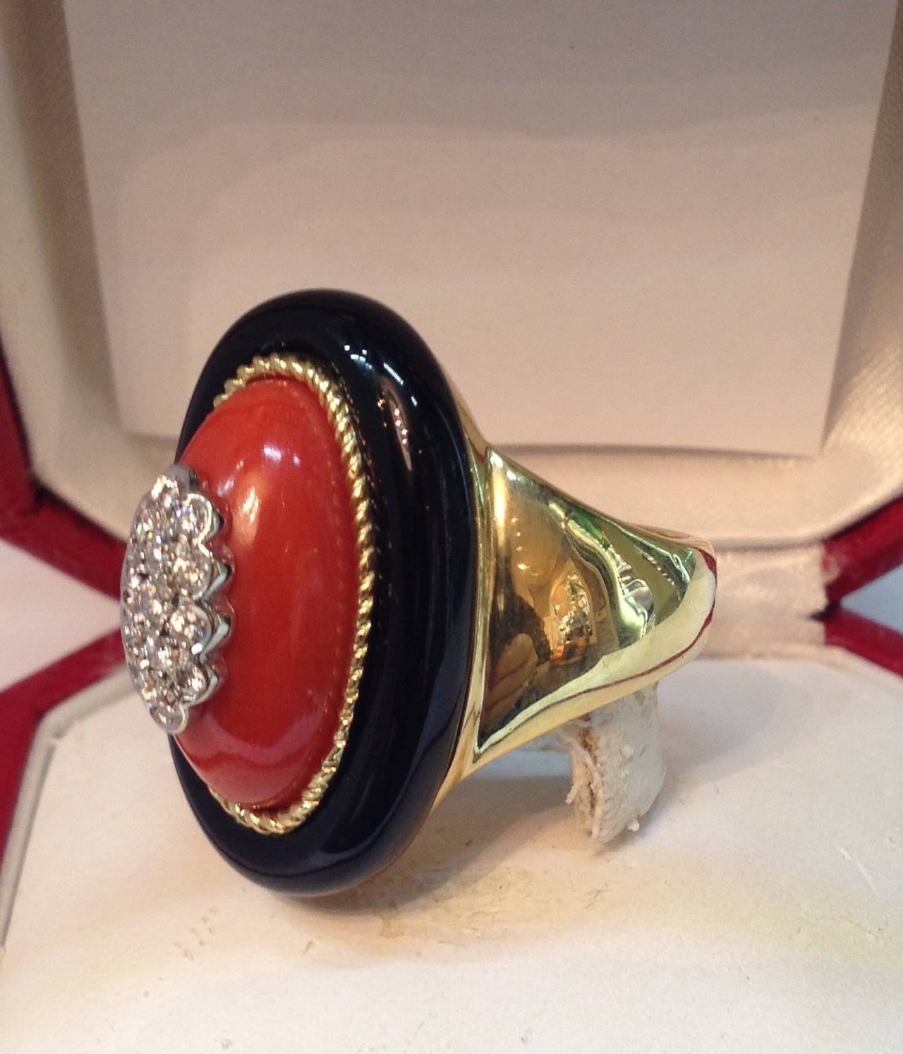 Spritzer & Fuhrmann Oxblood Coral Onyx Gold Cocktail Ring 5
