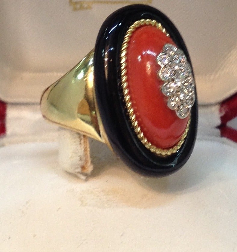 Spritzer & Fuhrmann Oxblood Coral Onyx Gold Cocktail Ring 6