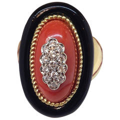 Spritzer & Fuhrmann Oxblood Coral Onyx Gold Cocktail Ring