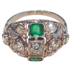 1930s Emerald Diamond Bombe Cocktail Ring