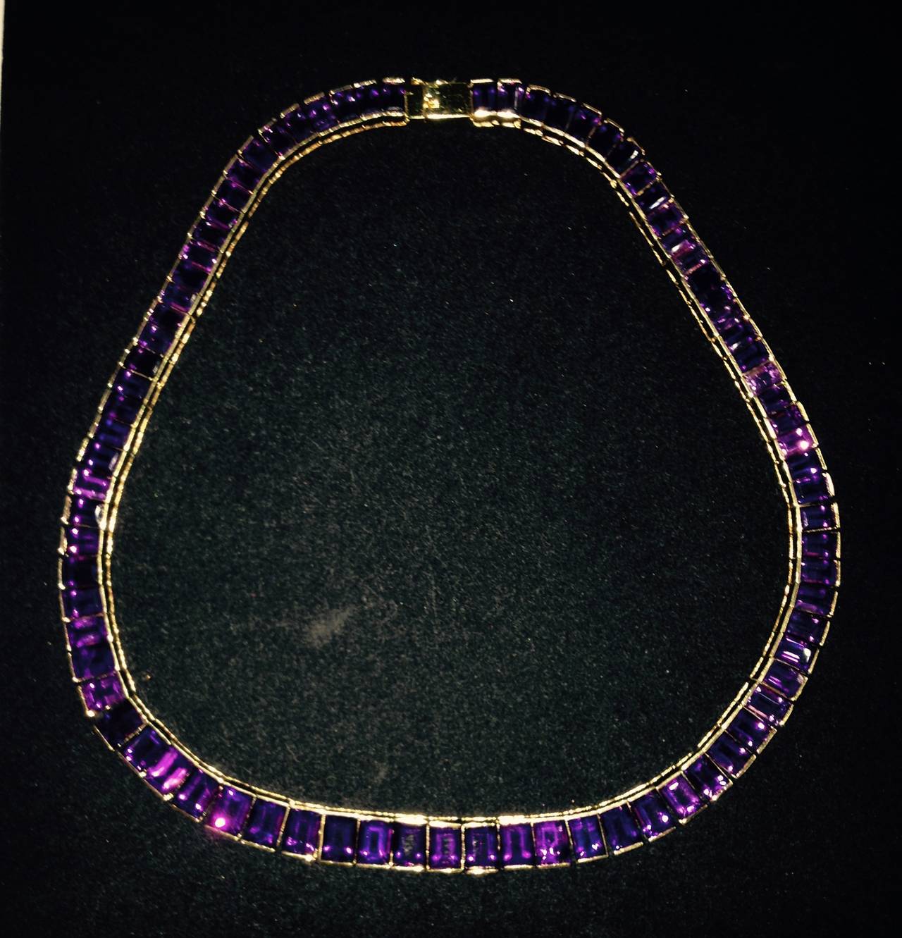 Baguette Cut Intense Color Amethyst Gold Straightline Necklace 1