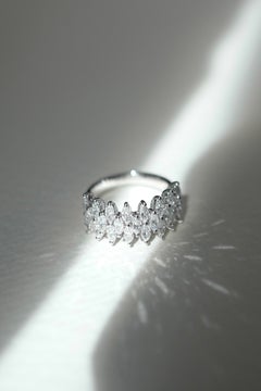 Marquise Diamond Cluster Ring Solid 14K White Gold, Wide Statement Wedding Ring