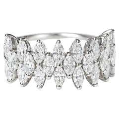 Marquise Diamond Cluster Ring Solid 14K White Gold, Wide Statement Wedding Ring