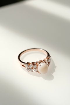 Unique Natural Conch Pearl GIA Certified and Marquise Diamond Ring in Rose Gold