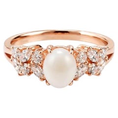 Unique Natural Conch Pearl GIA Certified and Marquise Diamond Ring in Rose Gold