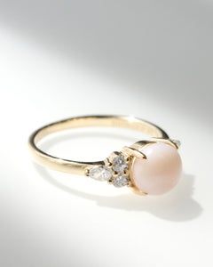 GIA Certified Natural Conch Pearl and Pear Diamonds Engagement Cluster Ring