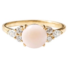 GIA Certified Natural Conch Pearl and Pear Diamonds Engagement Cluster Ring