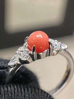 Red Conch Pearl Intense Flame Cluster Engagement Ring with Natural Pear Diamonds