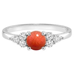 Red Conch Pearl Intense Flame Cluster Engagement Ring with Natural Pear Diamonds