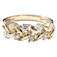 Marquise Leaf Diamond Band Solid Gold, HN Jewelry Unique Stacking Wedding Band