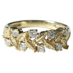 Marquise Leaf and Diamond Vine Cluster Ring Solid 14K Gold, Textured Botanical W