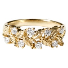 Marquise Leaf and Diamond Vine Cluster Ring Solid 14K Gold, Textured Botanical W