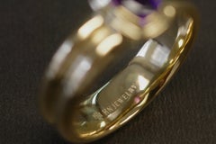 Cushion Natural Amethyst Double Bezel Engagement Ring in 18K Yellow Gold, Purple