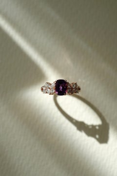 Cushion Amethyst Engagement Ring 14K Solid Yellow Gold, Marquise and Round Diamo