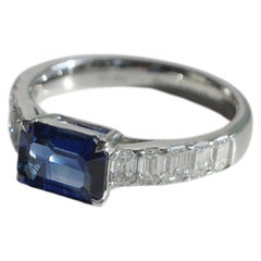 GIA Natural Blue Sapphire East West Engagement Ring 14K Gold, Gemstone Wedding B