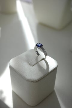 GIA Natural Blue Sapphire East West Engagement Ring 14K Gold, Gemstone Wedding B