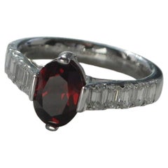 Oval Shape Lab Ruby Engagement Ring, Emerald Cut Diamond Wedding Band, Solid Gol