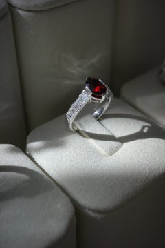 Oval Shape Lab Ruby Engagement Ring, Emerald Cut Diamond Wedding Band, Solid Gol