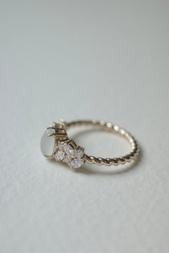 Natural Type A Icy White Jade Ring, The Knots Twisted Wave Band Marquise Diamond