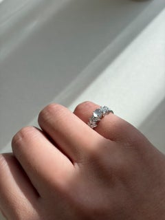Type A Natural Icy Jade Ring, Marquise & Round Diamond Cluster Band, 14K White G