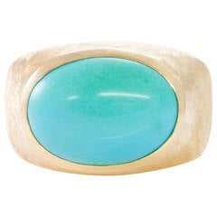 1970s Turquoise Gold Signet Dome Ring