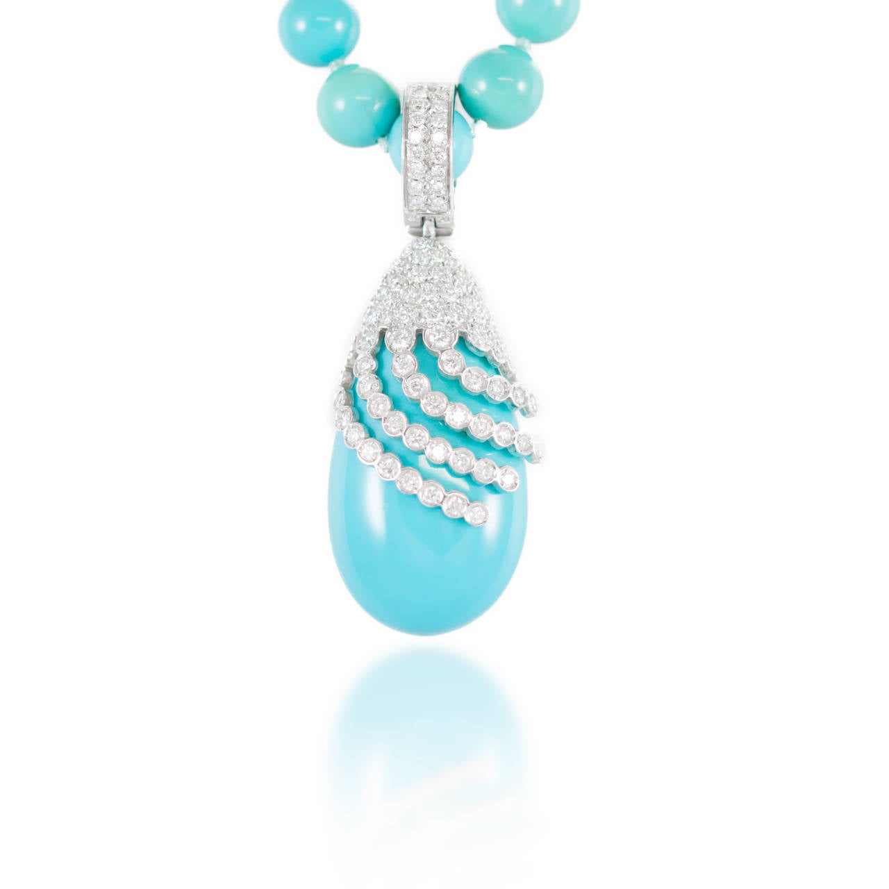 Turquoise Diamond Gold Beaded Necklace In Excellent Condition For Sale In Jacksonville, FL