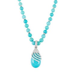 Turquoise Diamond Gold Beaded Necklace